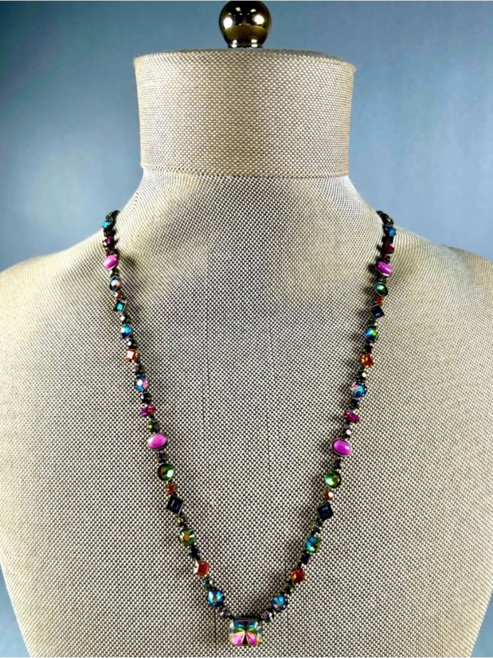 Sorrelli Colorful Mixed AB Crystals & Gemstones Necklace | Antique Bronze | EUC